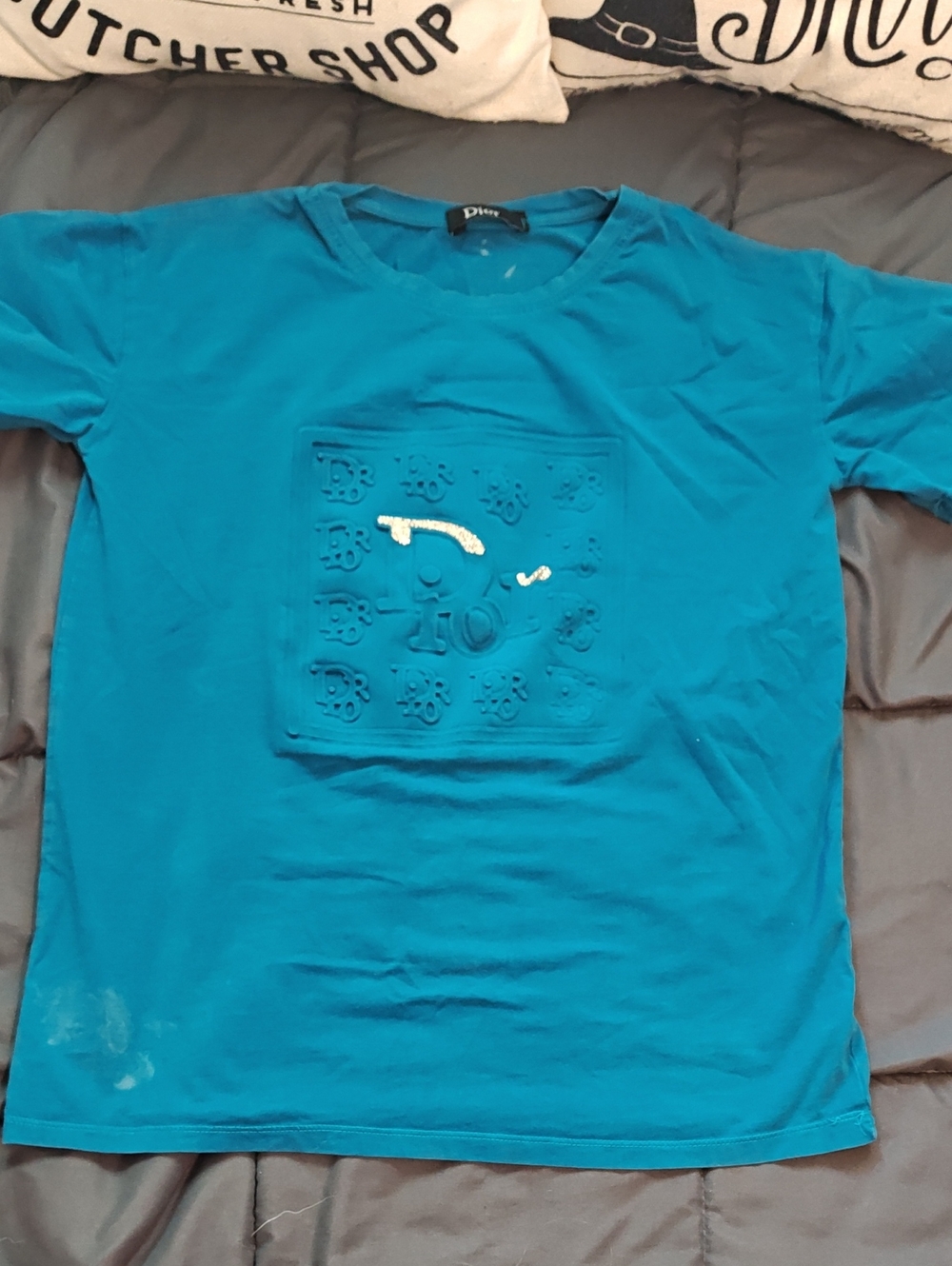 Dior Teal Embossed Logo Shirt Size M
